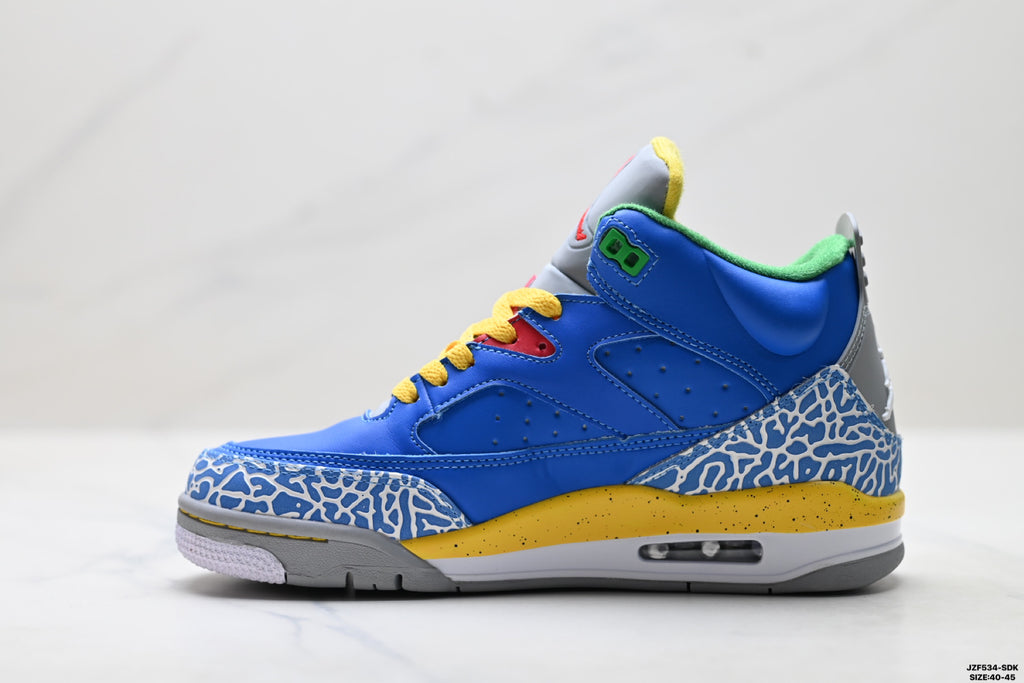 Air Jordan 5 Retro Royal Blue Yellow Green Sneakers detail view 3