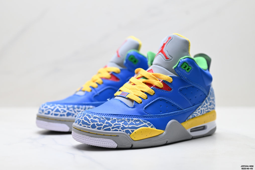 Air Jordan 5 Retro Royal Blue Yellow Green Sneakers detail view 4
