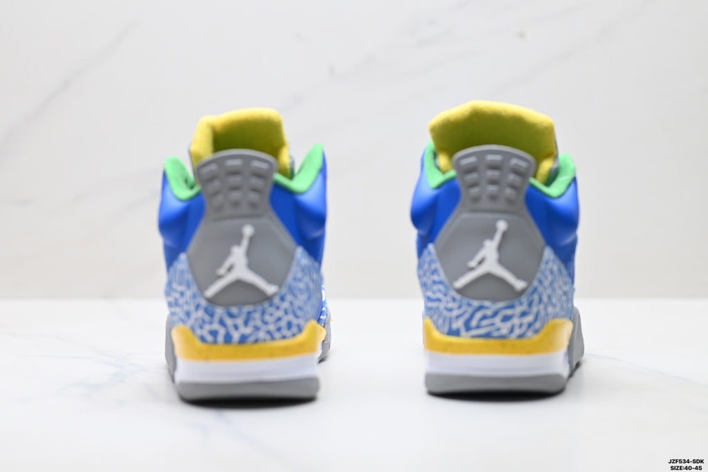 Air Jordan 5 Retro Royal Blue Yellow Green Sneakers detail view 6