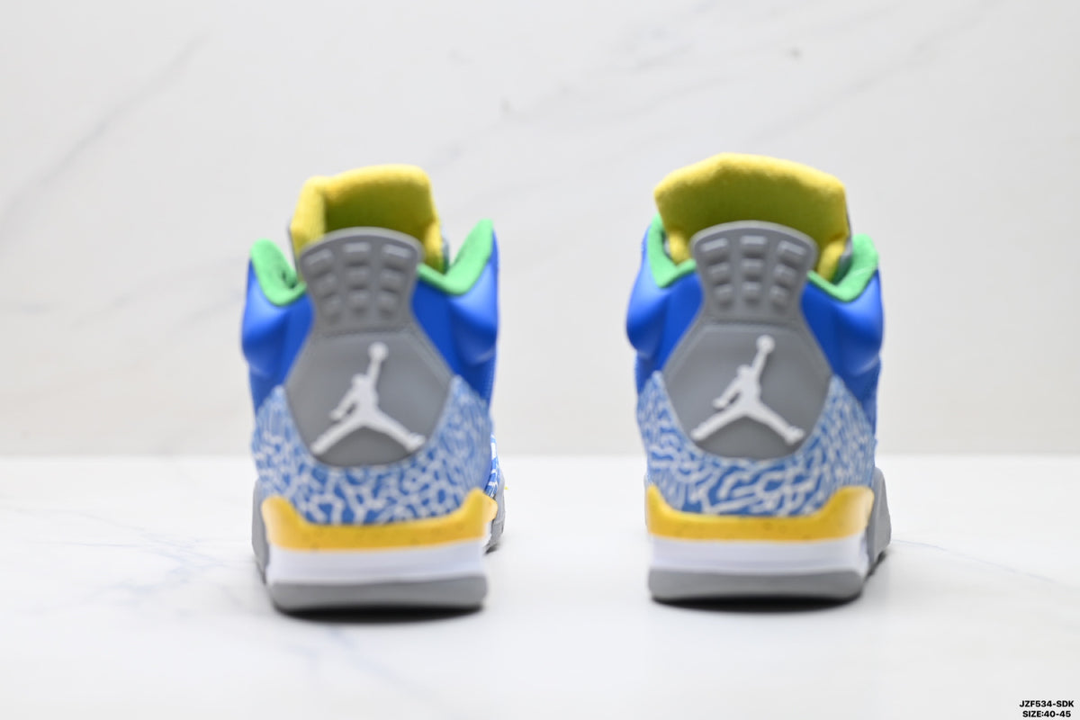 Air Jordan 5 Retro Royal Blue Yellow Green Sneakers detail view 6