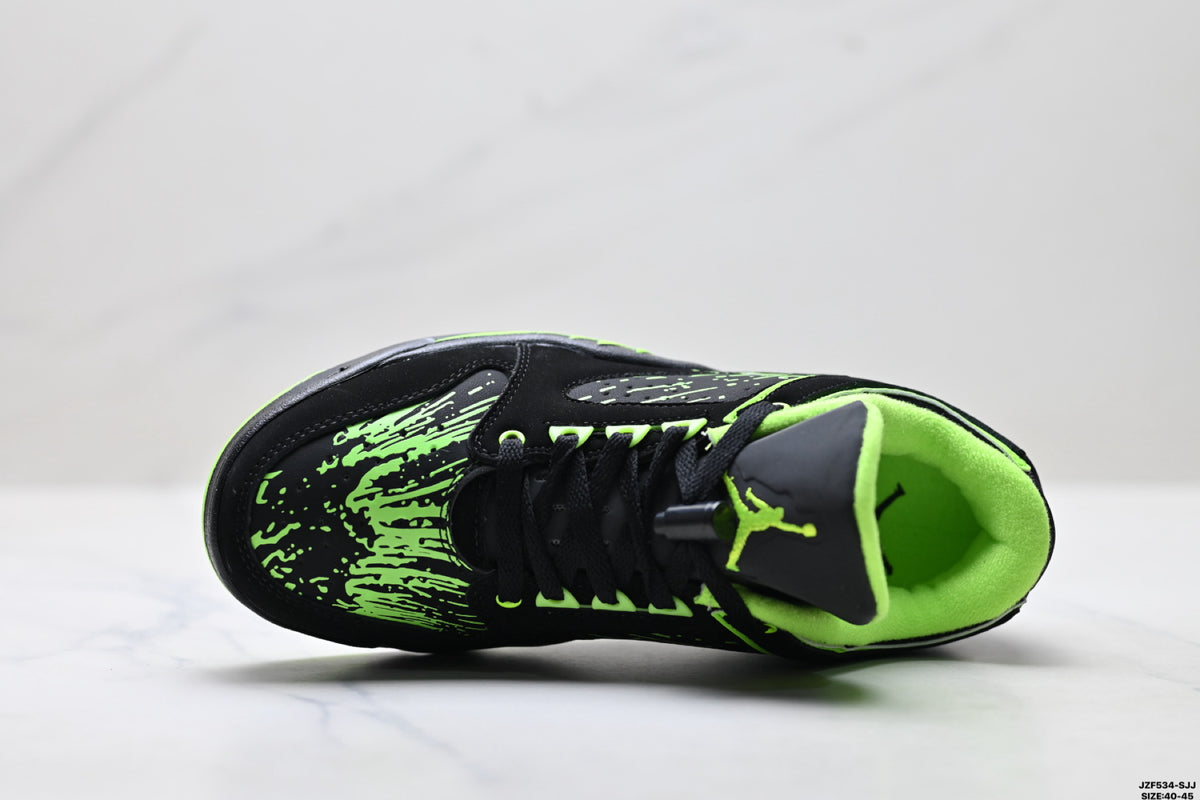 Air Jordan 5 Low Black Electric Green Sneakers detail view 2