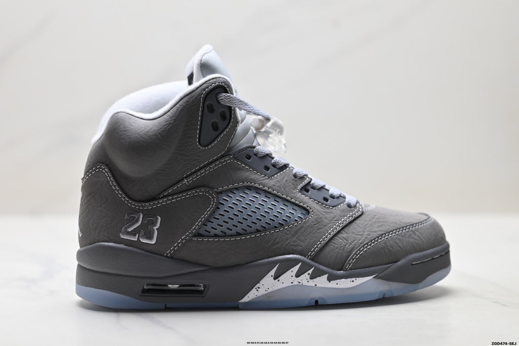 Air Jordan 5 Retro Wolf Grey Metallic Silver Sneakers detail view 1
