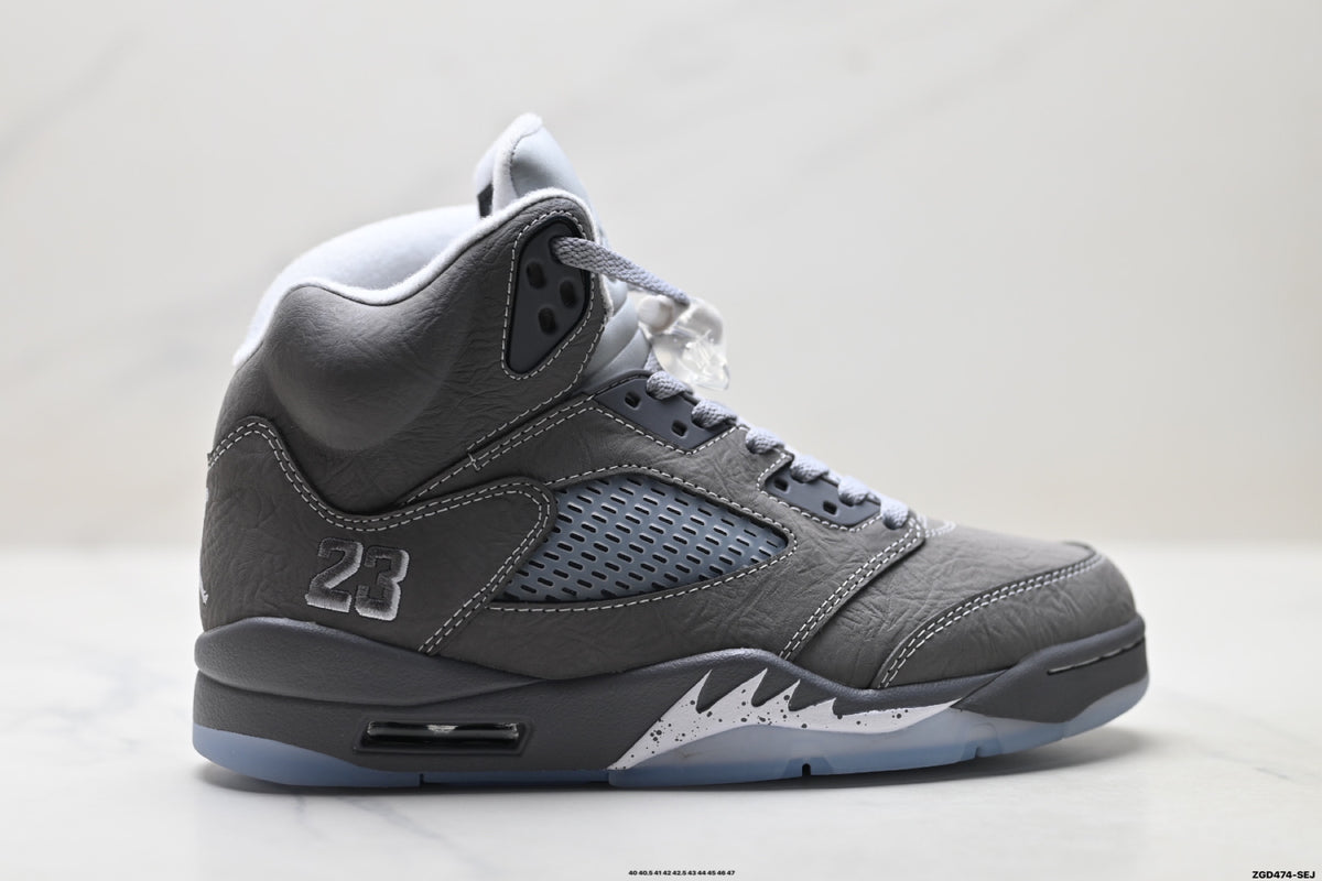 Air Jordan 5 Retro Wolf Grey Metallic Silver Sneakers detail view 1