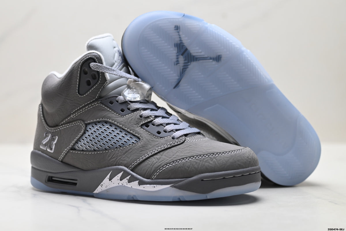 Air Jordan 5 Retro Wolf Grey Metallic Silver Sneakers detail view 5