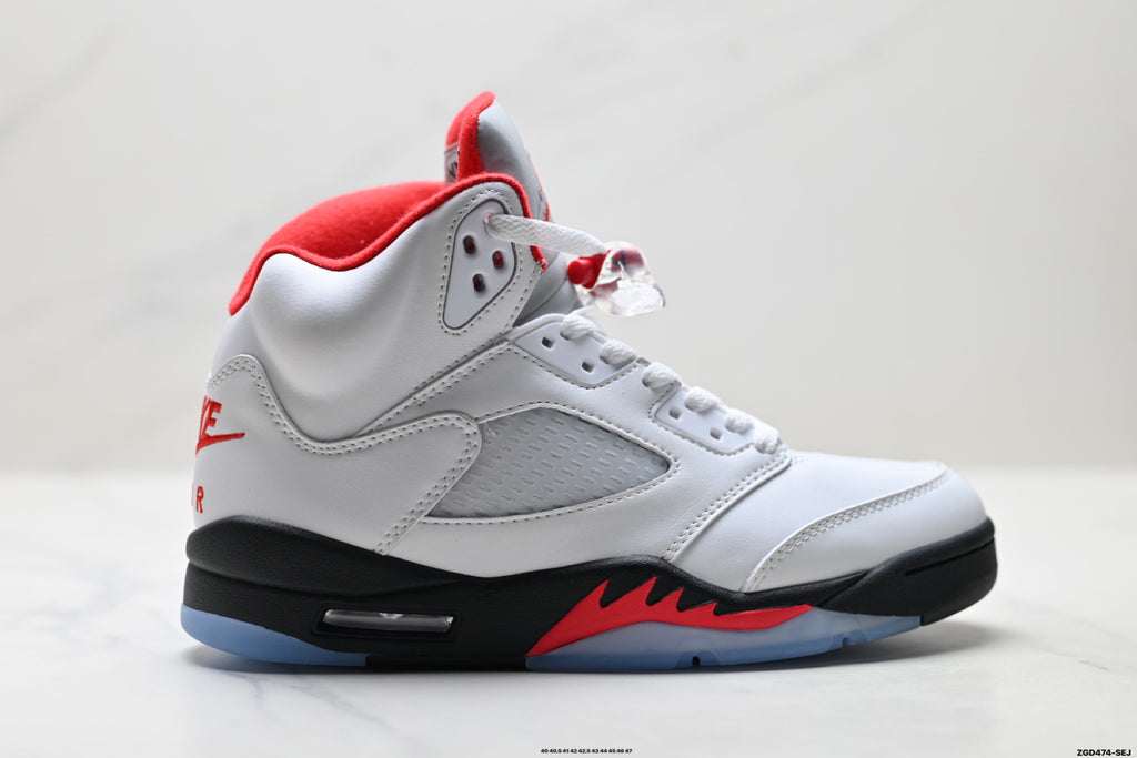 Air Jordan 5 Retro White Fire Red Ice Sneakers detail view 1