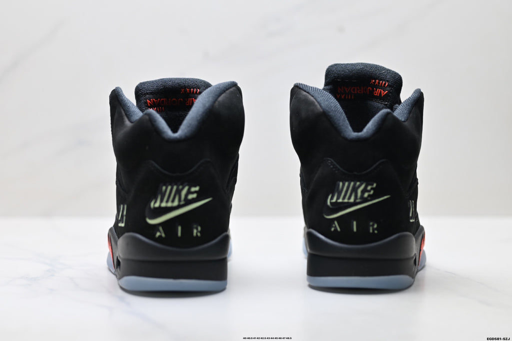 Air Jordan 5 Retro Black Fire Red Green Sneakers detail view 6