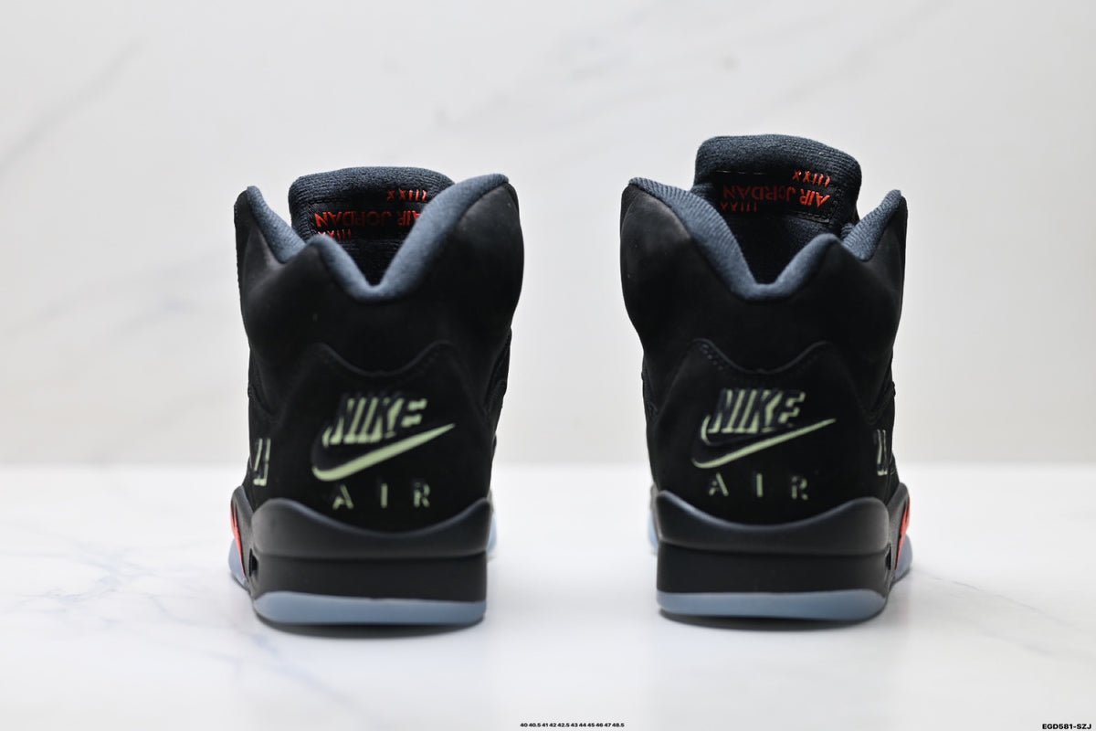 Air Jordan 5 Retro Black Fire Red Green Sneakers detail view 6