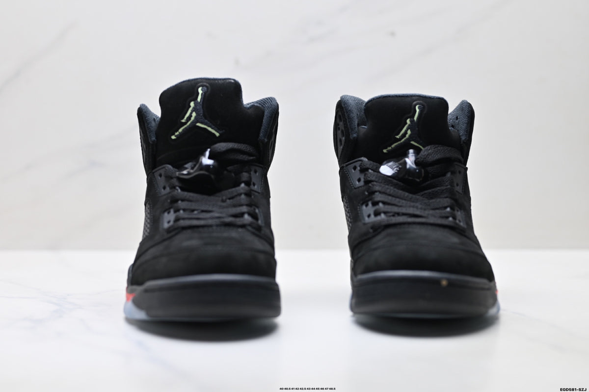 Air Jordan 5 Retro Black Fire Red Green Sneakers detail view 7