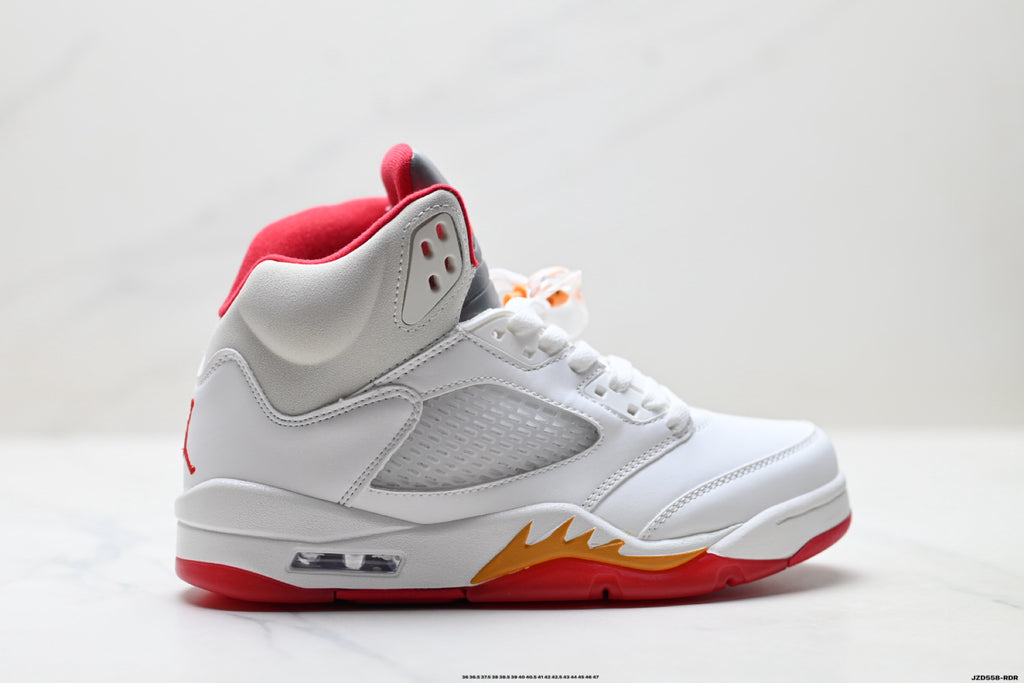 Air Jordan 5 Retro White Orange Red Sneakers detail view 1