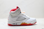 Air Jordan 5 Retro White Orange Red Sneakers detail view 1