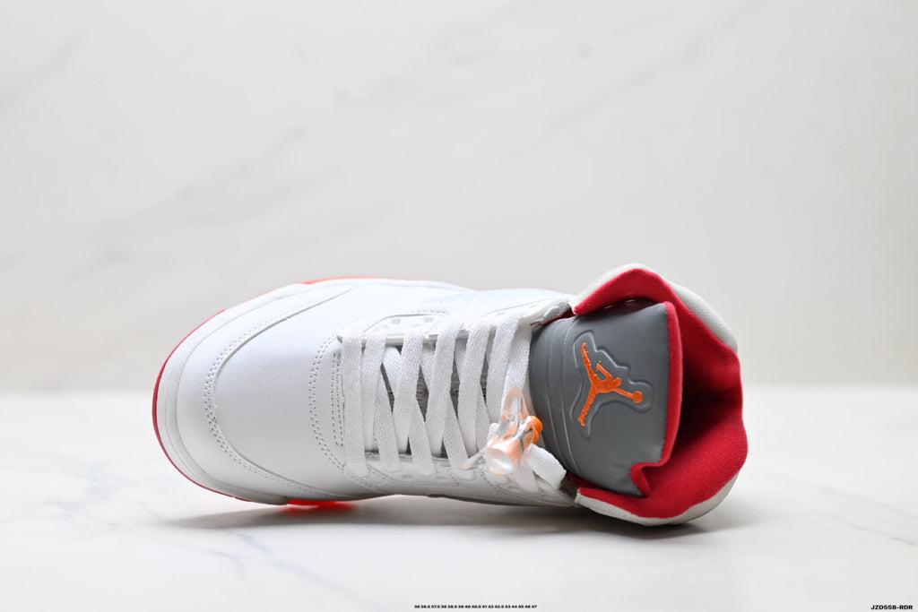 Air Jordan 5 Retro White Orange Red Sneakers detail view 2