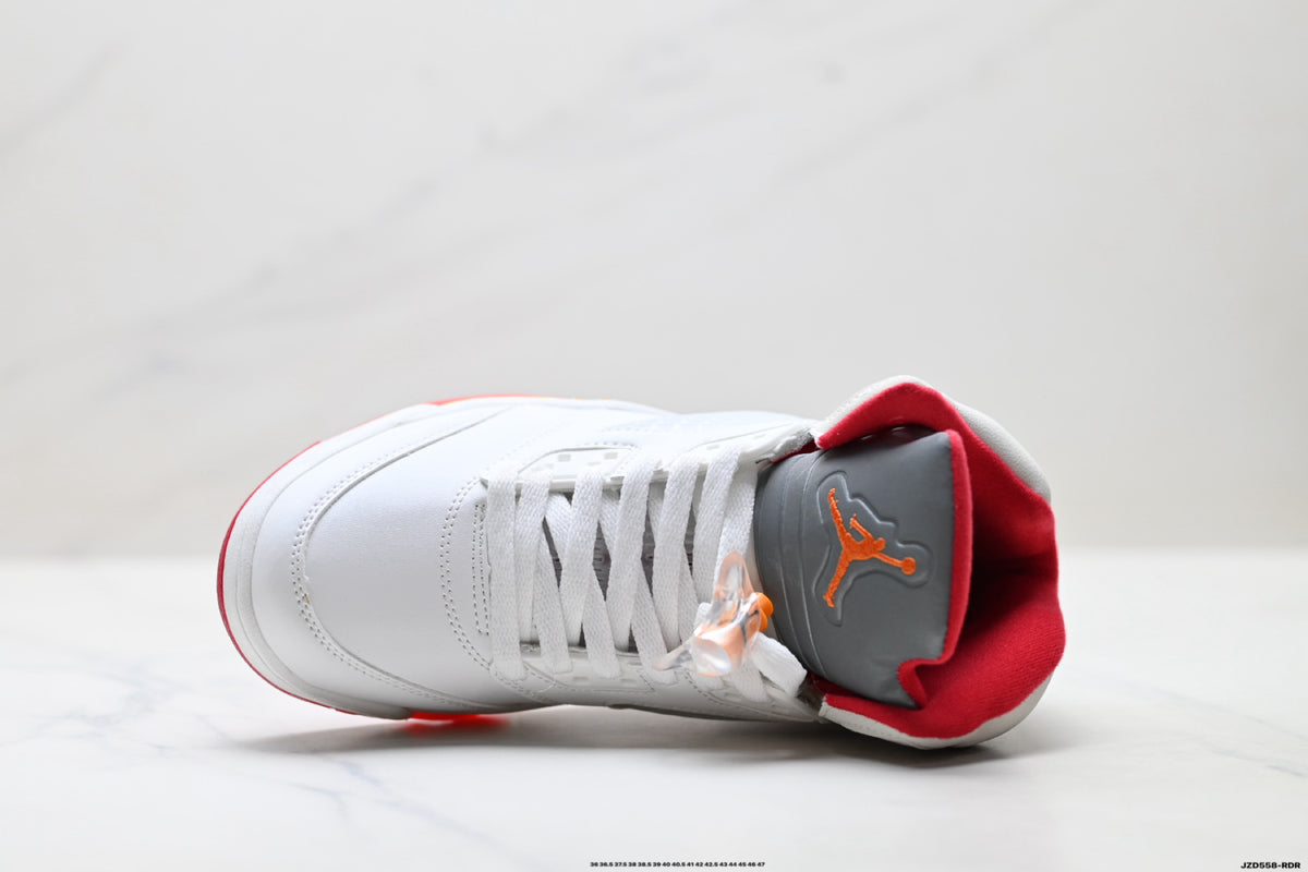 Air Jordan 5 Retro White Orange Red Sneakers detail view 2