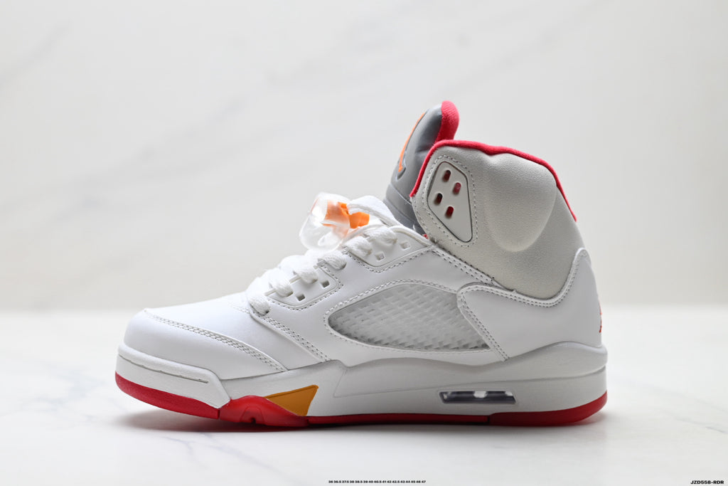 Air Jordan 5 Retro White Orange Red Sneakers detail view 3