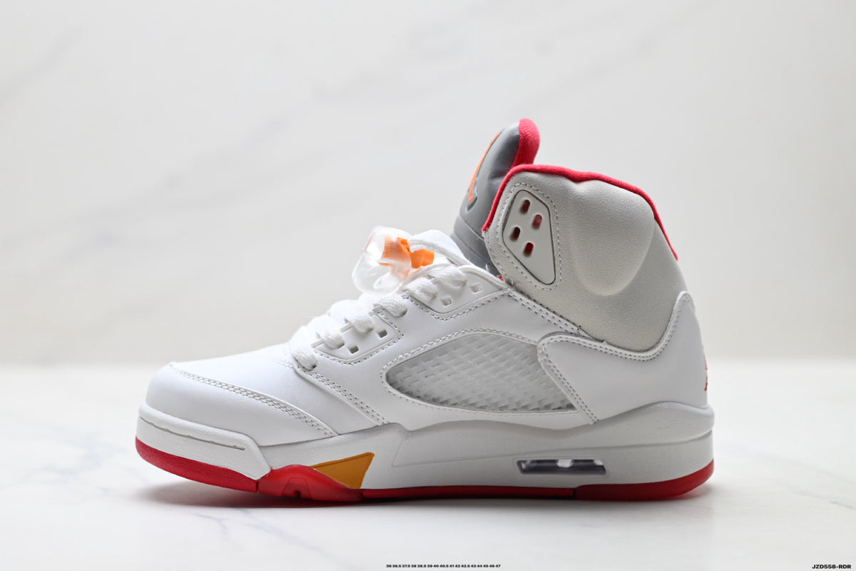 Air Jordan 5 Retro White Orange Red Sneakers detail view 3