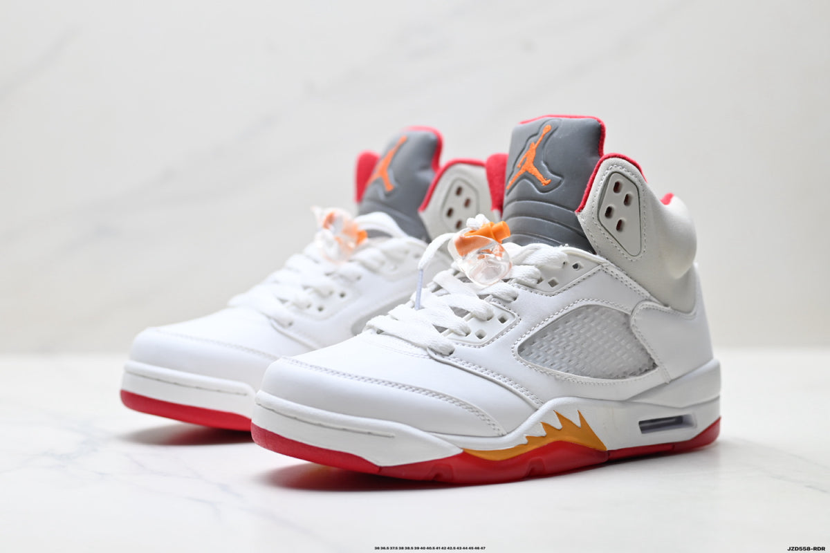 Air Jordan 5 Retro White Orange Red Sneakers detail view 4