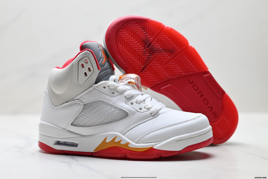 Air Jordan 5 Retro White Orange Red Sneakers detail view 5