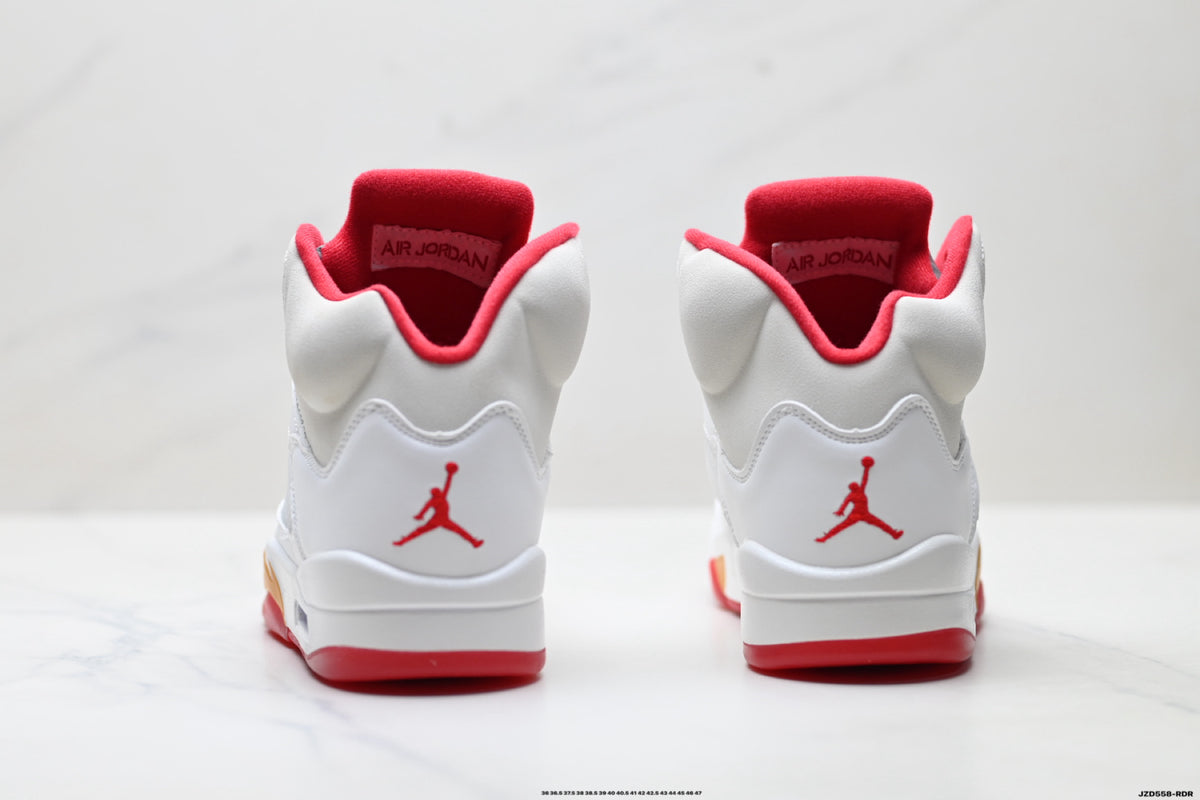 Air Jordan 5 Retro White Orange Red Sneakers detail view 6