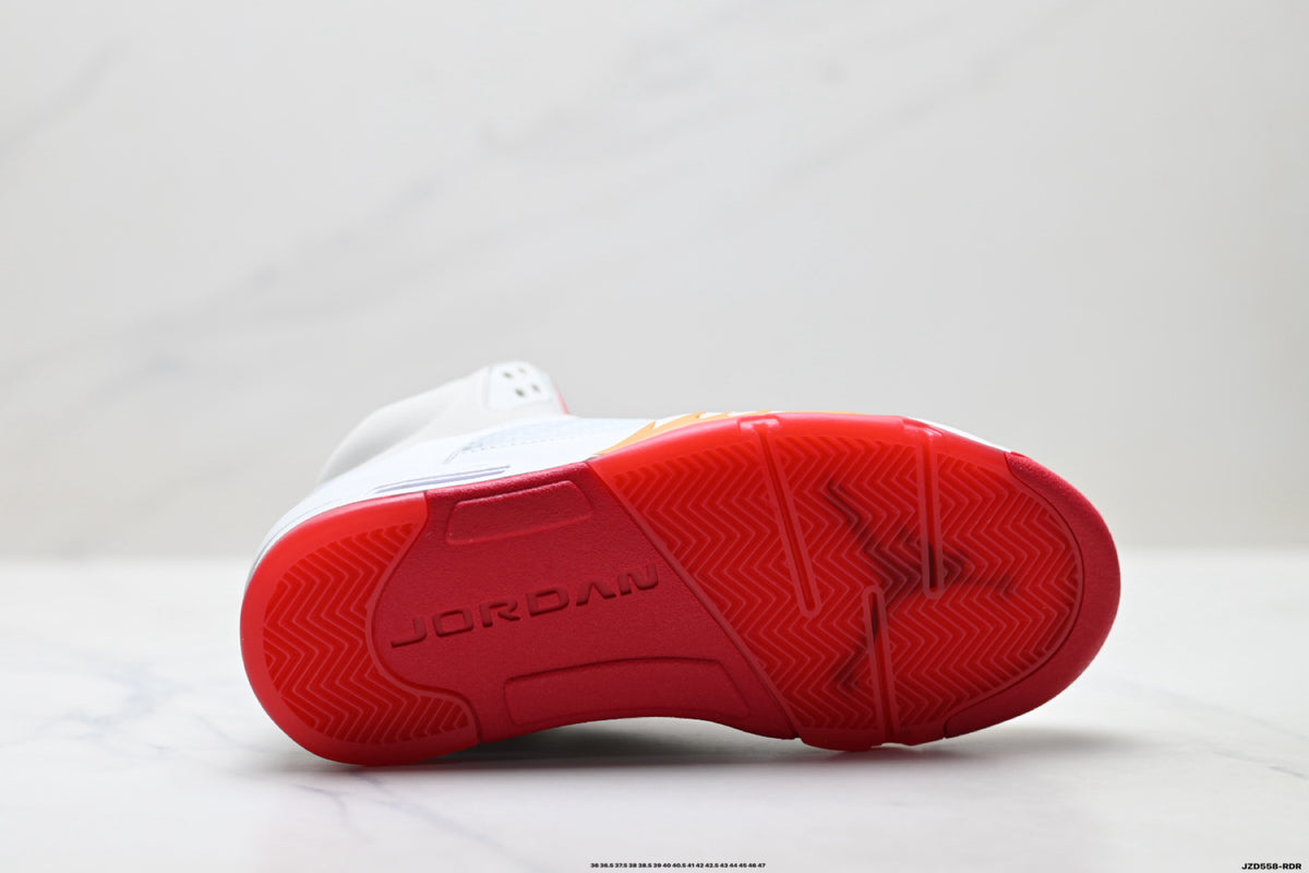 Air Jordan 5 Retro White Orange Red Sneakers detail view 8