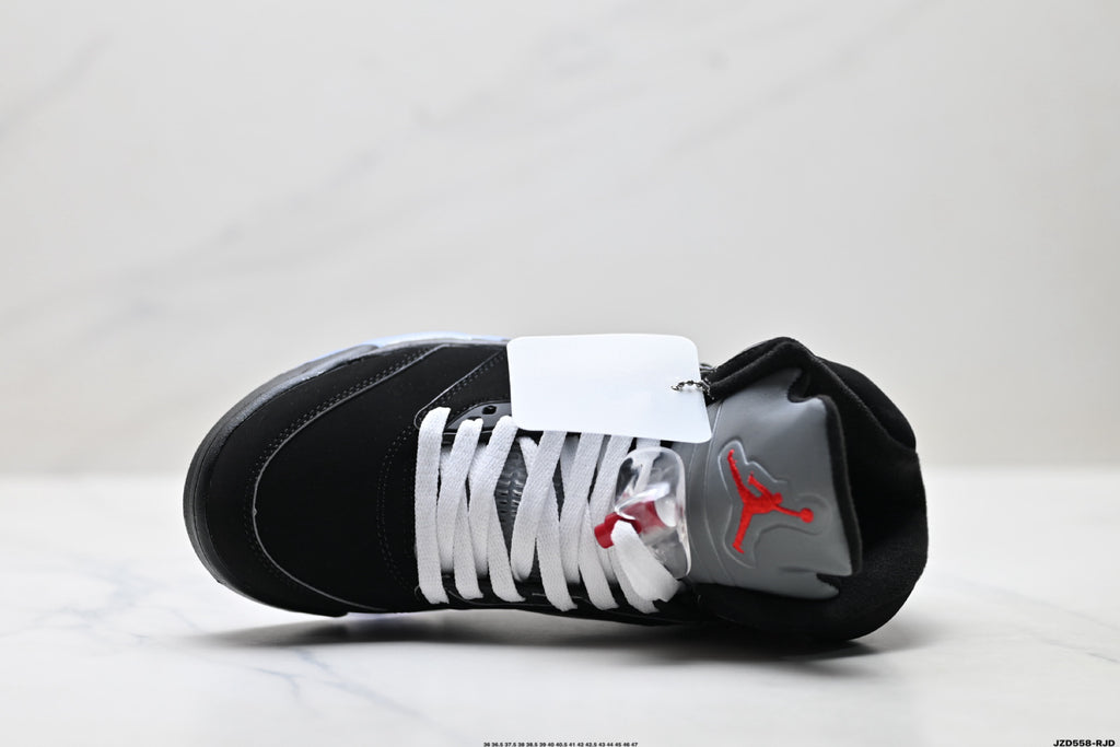 Air Jordan 5 Retro Black Fire Red White Sneakers detail view 2