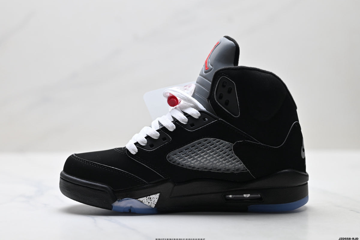 Air Jordan 5 Retro Black Fire Red White Sneakers detail view 3