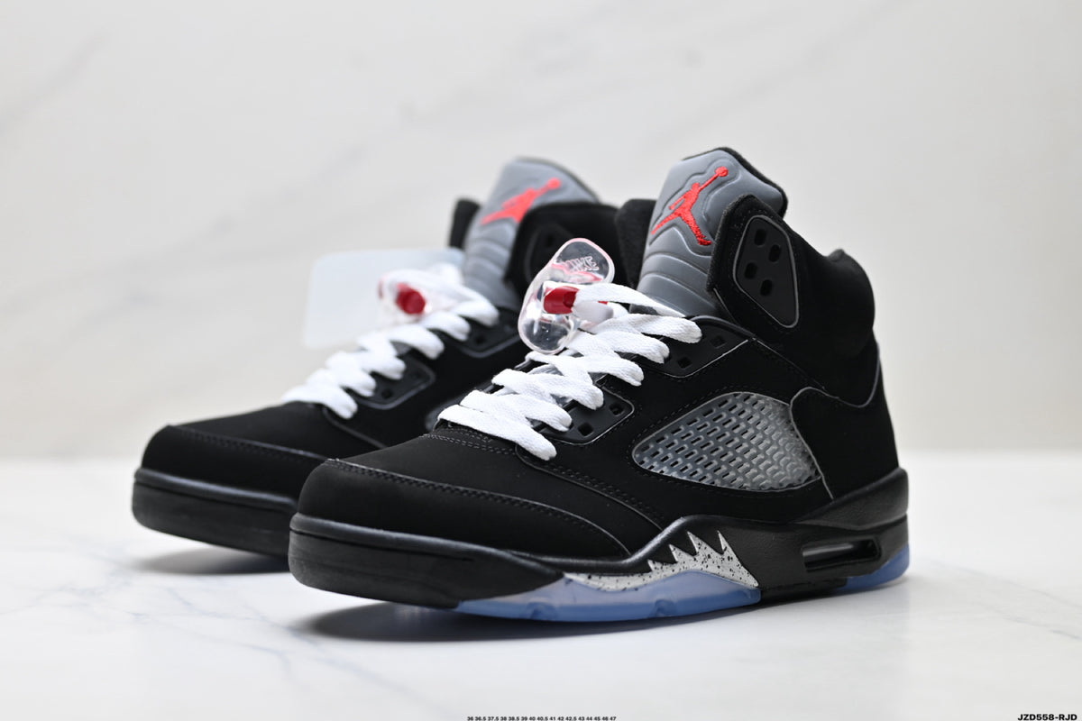 Air Jordan 5 Retro Black Fire Red White Sneakers detail view 4