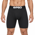 PSD men's black cotton boxer briefs on a pure white background