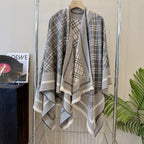 Burberry Style Reversible Plaid Cape Shawl product detail 6