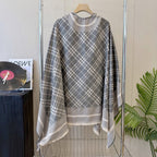 Burberry Style Reversible Plaid Cape Shawl product detail 8
