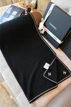 Chanel Style Contrast-Border Logo Scarf product detail 9