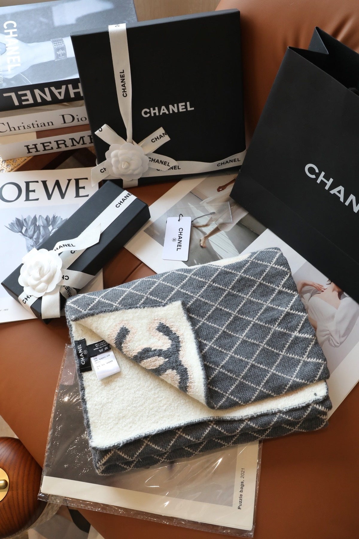 Chanel Style Fuzzy Reversible Diamond Logo Scarf product detail 2