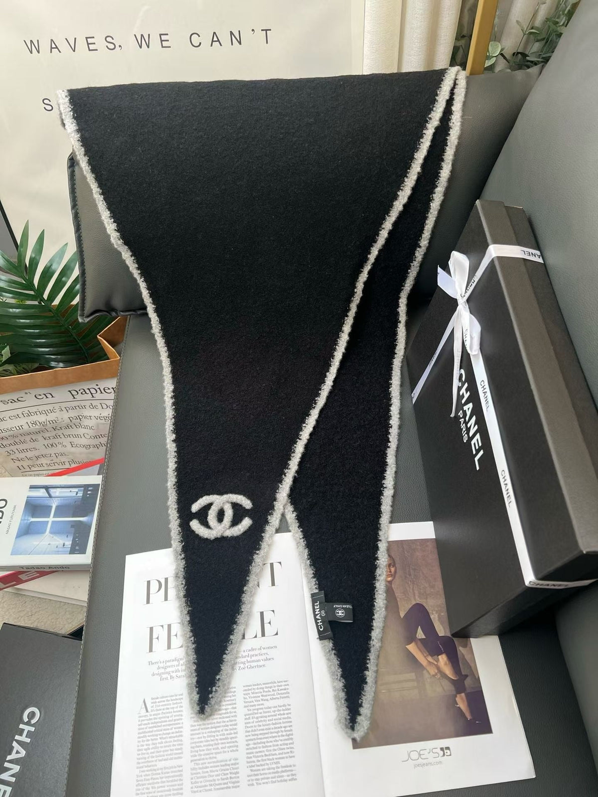 Chanel Style Fuzzy Triangle Logo Scarf product detail 8