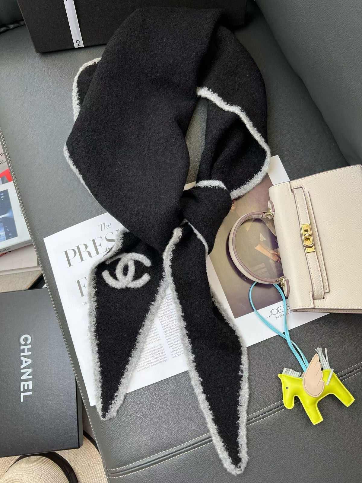 Chanel Style Fuzzy Triangle Logo Scarf product detail 9