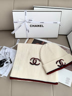 Chanel Style Ivory Rib-Knit Scarf and Beanie Set product detail 2