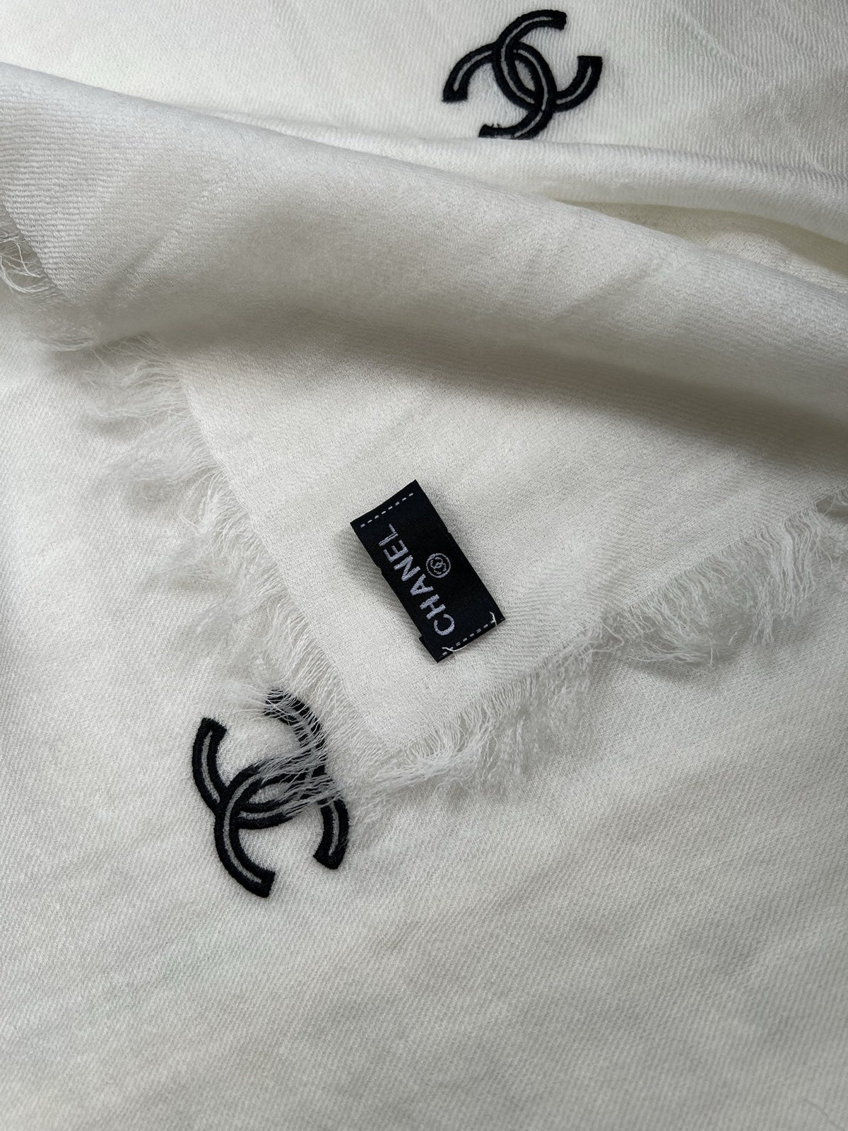Chanel Style Lightweight Embroidered Logo Scarf product detail 6