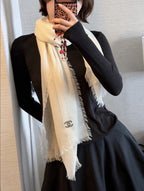 Chanel Style Lightweight Embroidered Logo Scarf product detail 10