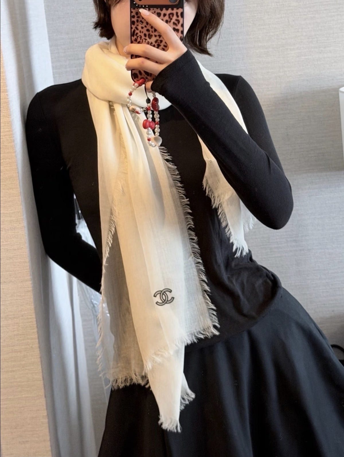 Chanel Style Lightweight Embroidered Logo Scarf product detail 10