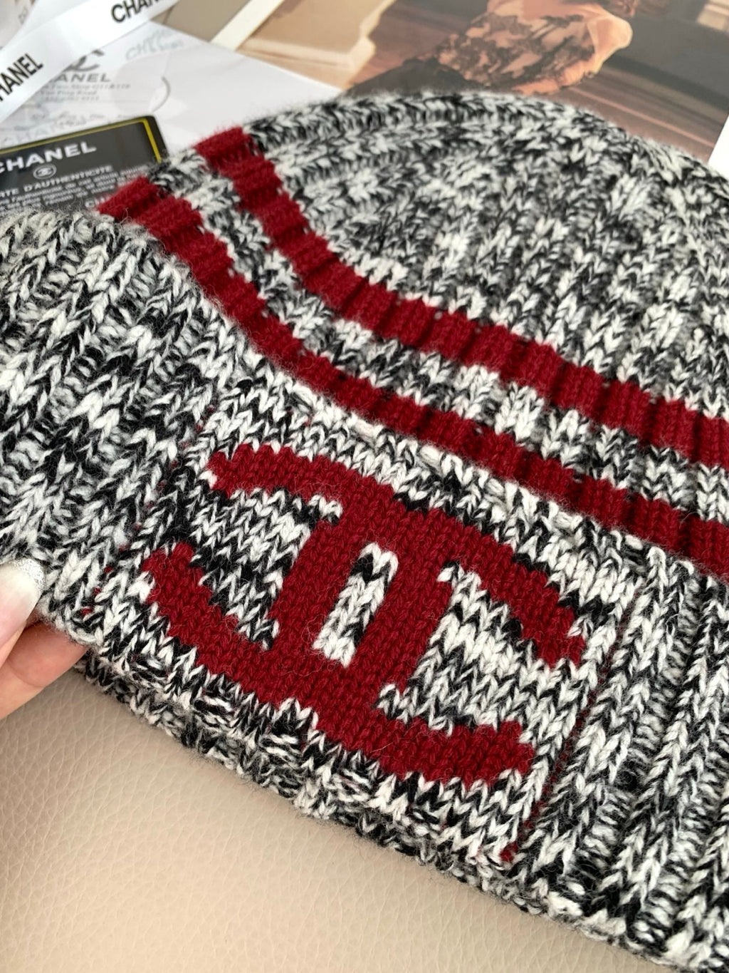 Chanel Style Marled Knit Scarf and Beanie Set product detail 8