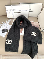 Chanel Style Rib-Knit Scarf and Beanie Set product detail 7