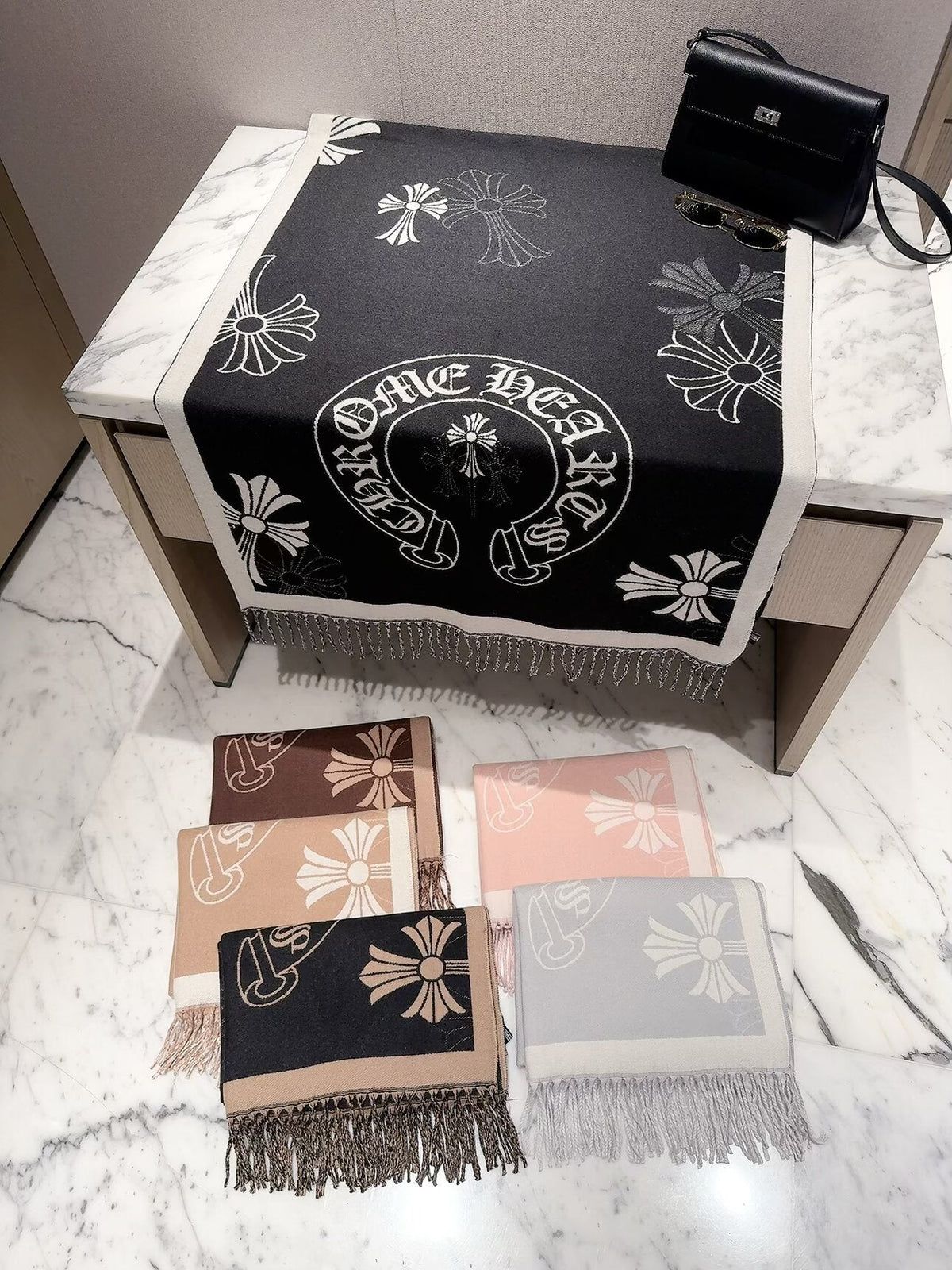 Chrome Hearts Style Cross Emblem Fringe Scarf product detail 2