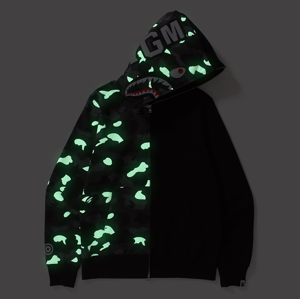 BAPE Fluorescent Split Camo Shark Zip Hoodie product view 3