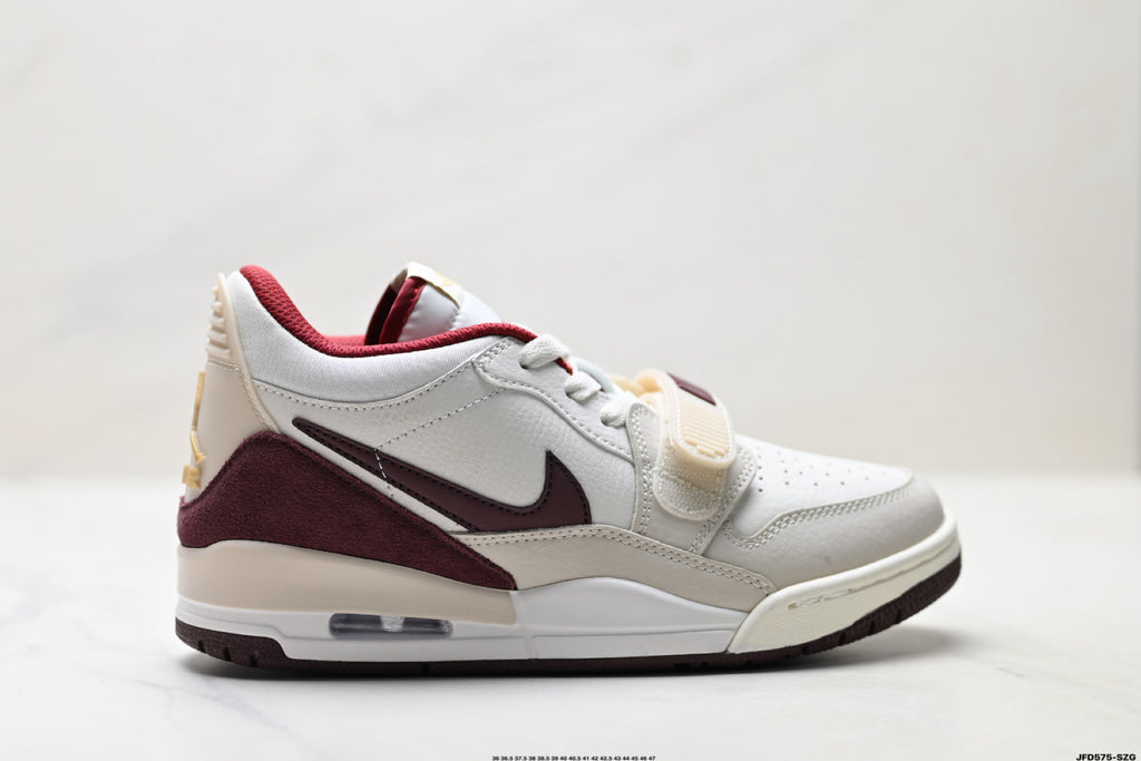 Jordan Legacy 312 Low White Burgundy Red sneakers detail view 1