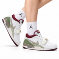 Jordan Legacy 312 Low White Olive Green sneakers on feet with Jordan socks