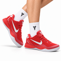 Nike Kobe Red White Mesh basketball shoes, on-foot styling illustration
