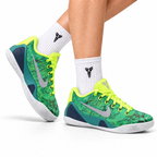 Nike Kobe Green Volt Graphic basketball shoes, on-foot styling illustration
