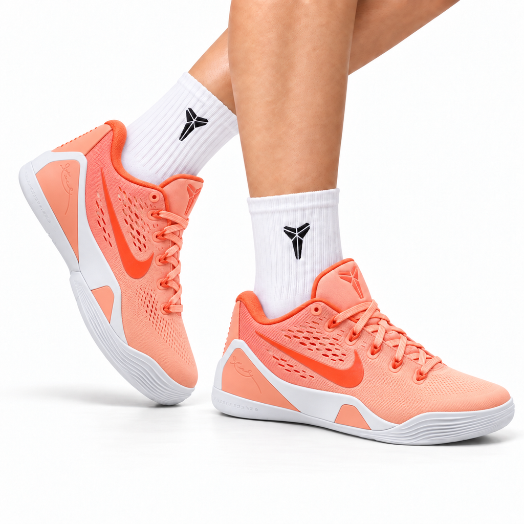 Nike Kobe Peach Orange Mesh basketball shoes, on-foot styling illustration