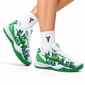 Nike Kobe White Green Horse Print basketball shoes, on-foot styling illustration