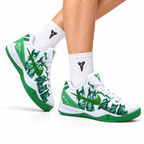 Nike Kobe White Green Horse Print basketball shoes, on-foot styling illustration