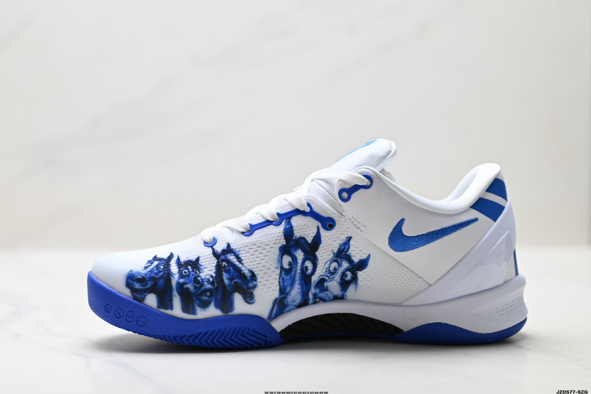 Nike Kobe White Blue Horse Print basketball shoes, product detail photo 3