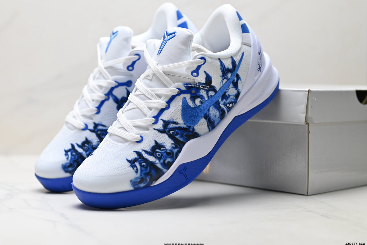 Nike Kobe White Blue Horse Print basketball shoes, product detail photo 8