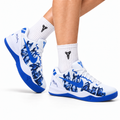 Nike Kobe White Blue Horse Print basketball shoes, on-foot styling illustration